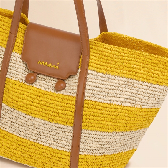 Marni Medium Raffia Trunkaroo Beach Bag, Natural/Dark Lemon